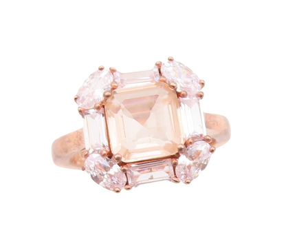 925 Sterling Silver Vintage Ring Rose Gold Plated Square 2 Tone CZ Sz 7  RG29320