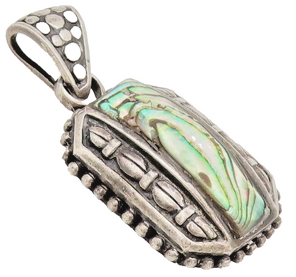 925 Sterling Silver Vintage Pendant Carved Domed Rectangular Abalone  PT22515