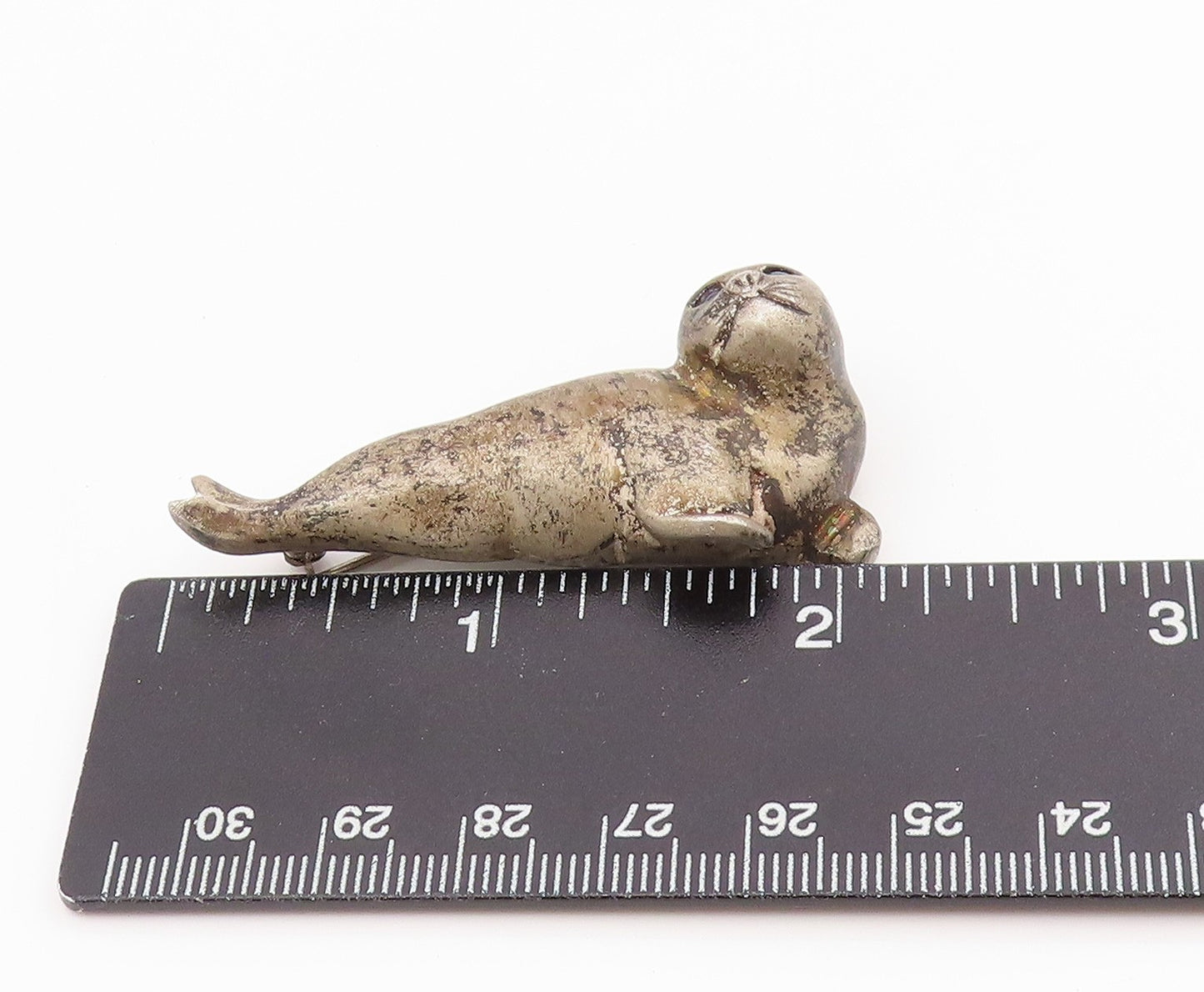 925 Sterling Silver Vintage Brooch Pin Blue Eyed Solid Seal Figurine  BP12196
