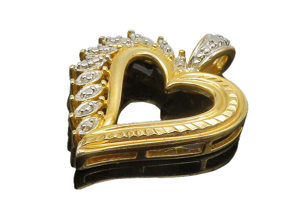 925 Sterling Silver  Genuine Diamond Gold Plated Love Heart Pendant  PT11392