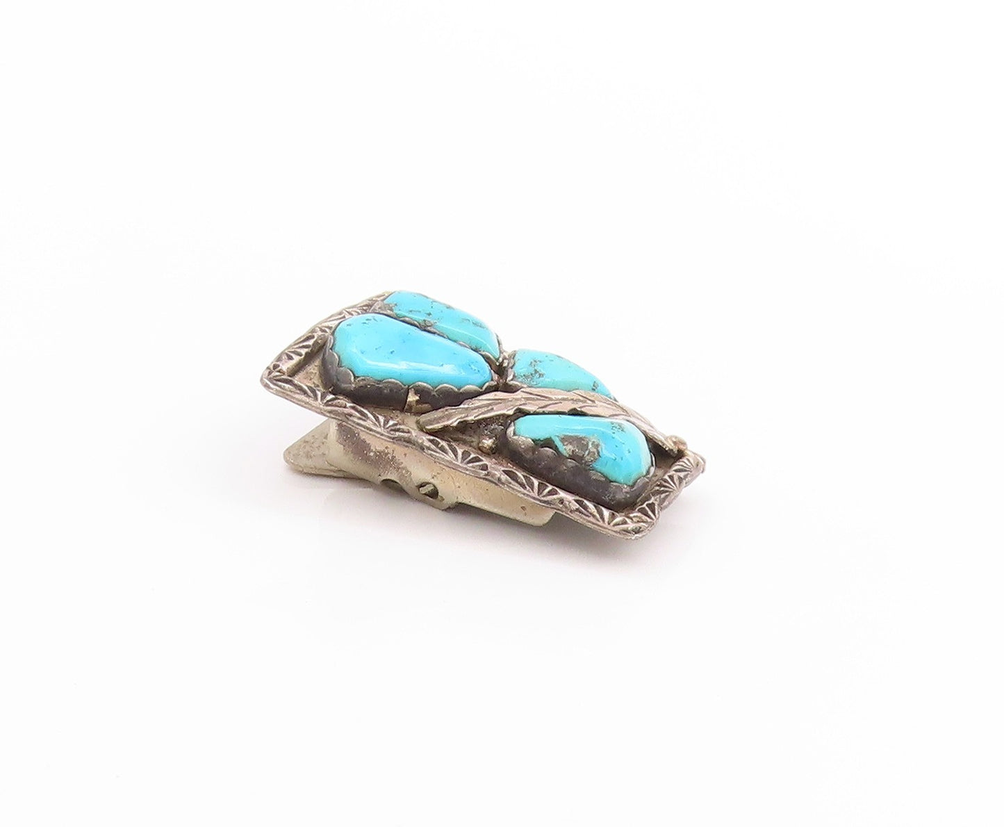 925 Sterling Silver Vintage Bolo Tie A. PENKETEWA ZUNI Turquoise Leaf  TR4007