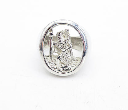 925 Sterling Silver Vintage Shiny Saint Christopher Cocktail Ring Sz 9 RG5550