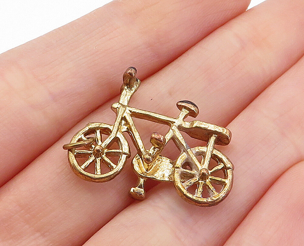 925 Sterling Silver  Vintage Gold Plated Enamel Bicycle Motif Pendant  PT3128