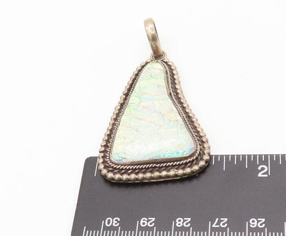 925 Sterling Silver Vintage Pendant Roman Glass Halo Twisted Rope Beaded PT22435