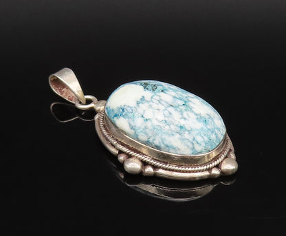925 Silver  Vintage Bead & Rope Edge Cabochon Blue Spot Jasper Pendant PT21866