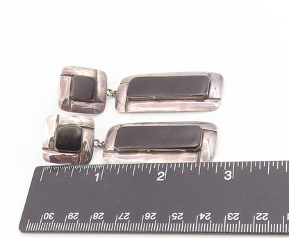 925 Sterling Silver Vintage Earrings Black Onyx Modern Geometric Dangle  EG13777