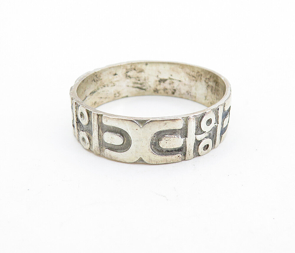 MEXICO 925 Silver  Vintage Chiseled Pattern Large Band Ring Sz 11  RG6945
