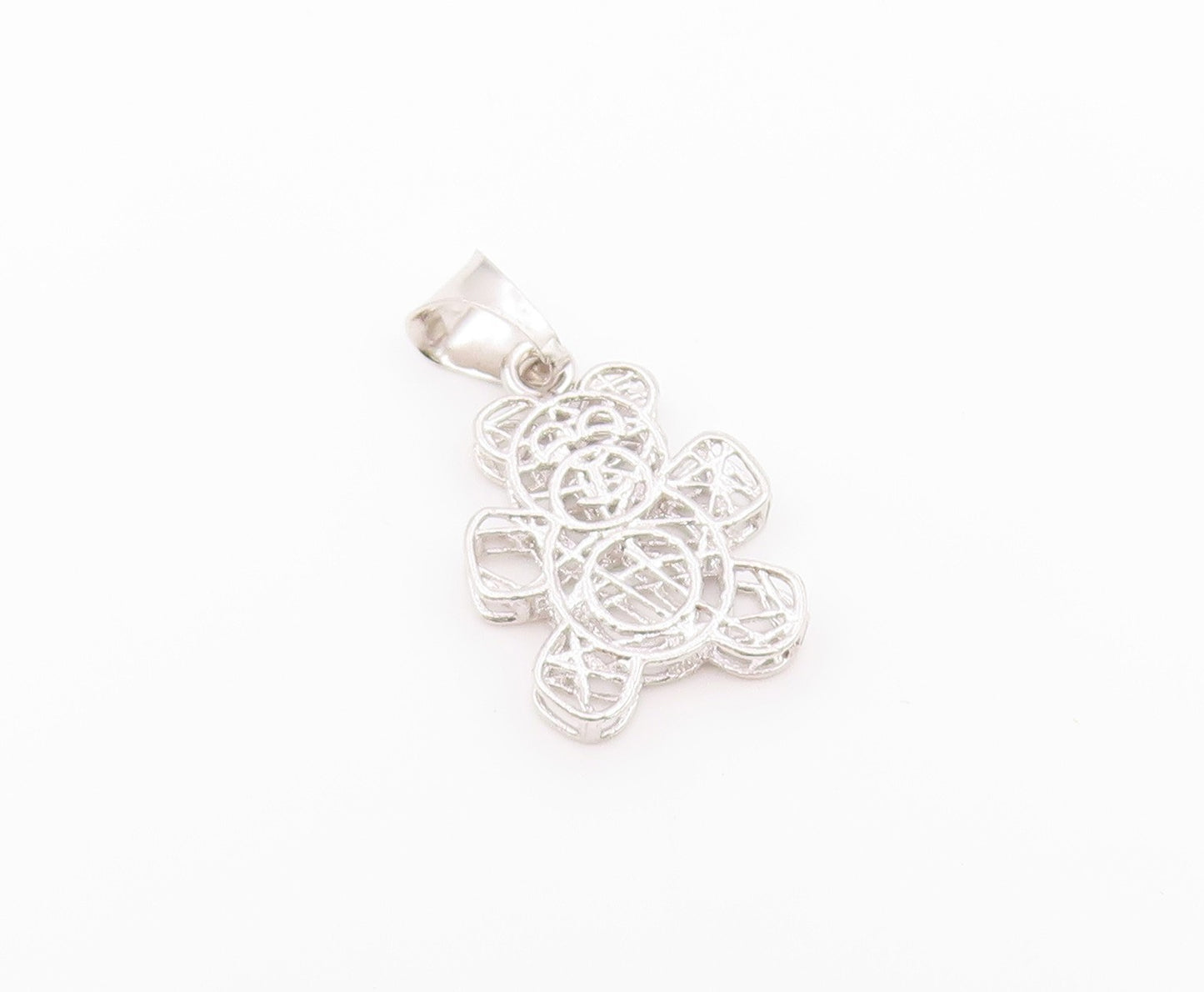 925 Sterling Silver  Etching Detail Wired Teddy Bear Drop Pendant  PT1394