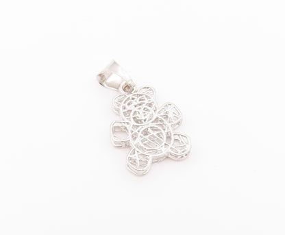 925 Sterling Silver  Etching Detail Wired Teddy Bear Drop Pendant  PT1394
