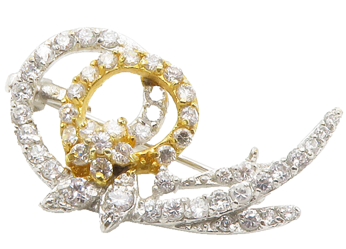 925 Sterling Silver  Sparkling Cubic Zirconia Floral Swirl Brooch Pin  BP5577