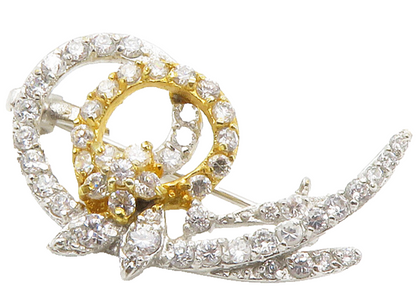 925 Sterling Silver  Sparkling Cubic Zirconia Floral Swirl Brooch Pin  BP5577