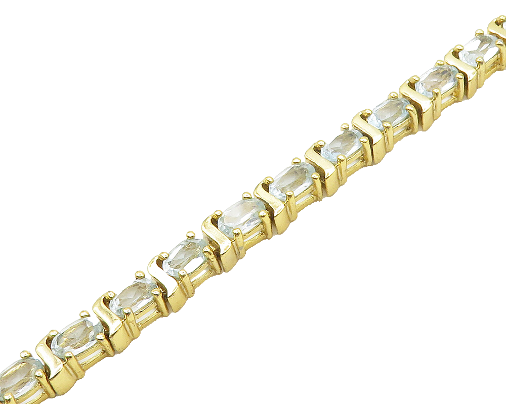 925 Sterling Silver  Prong Set Blue Topaz Gold Plated Chain Bracelet  BT6743