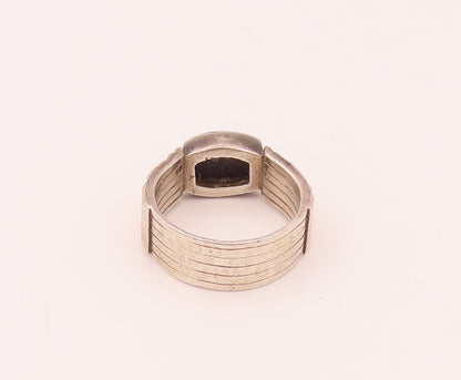 18K GOLD & 925 Silver  Vintage Goldstone Two Tone Band Ring Sz 7.5  RG26569