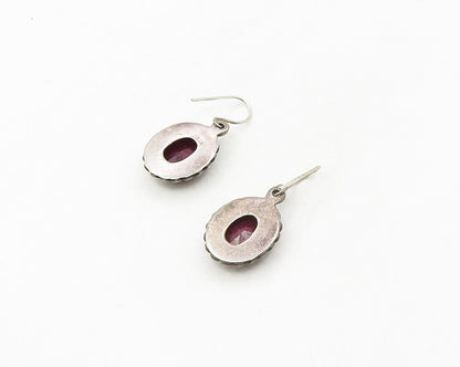 SAMUEL BENHAM 925 Silver  Vintage Ruby Circle Pattern Dangle Earrings  EG9135