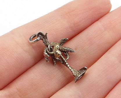 925 Sterling Silver  Vintage Petite Dark Tone Palm Trees Drop Pendant  PT2849