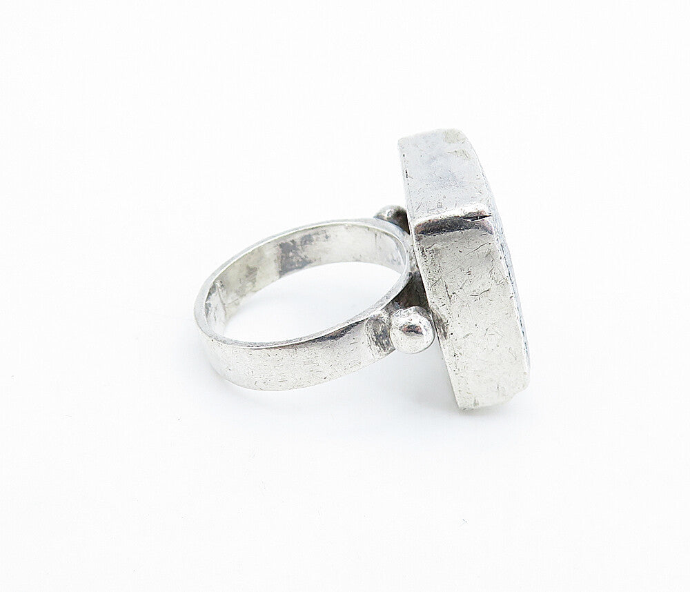 925 Sterling Silver  Vintage Grey Jasper Square Cocktail Ring Sz 5.5  RG6528