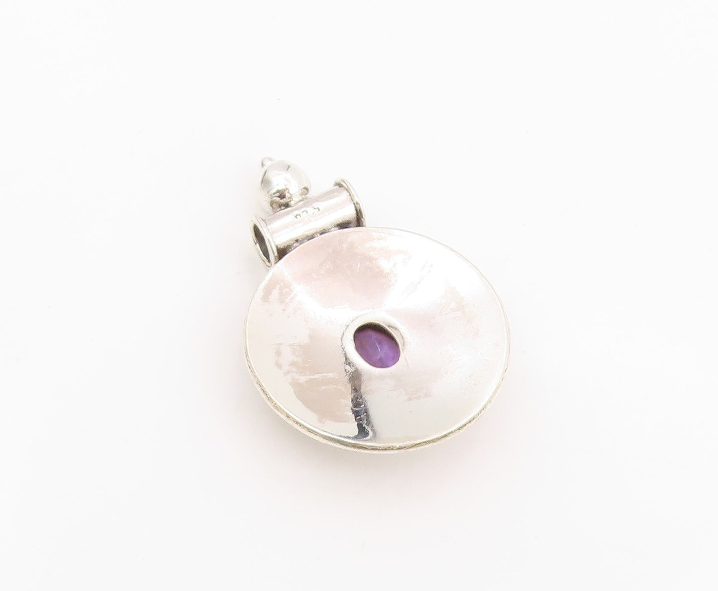 925 Sterling Silver Vintage Pendant Oval Cut Amethyst Bohemian Medal  PT25635