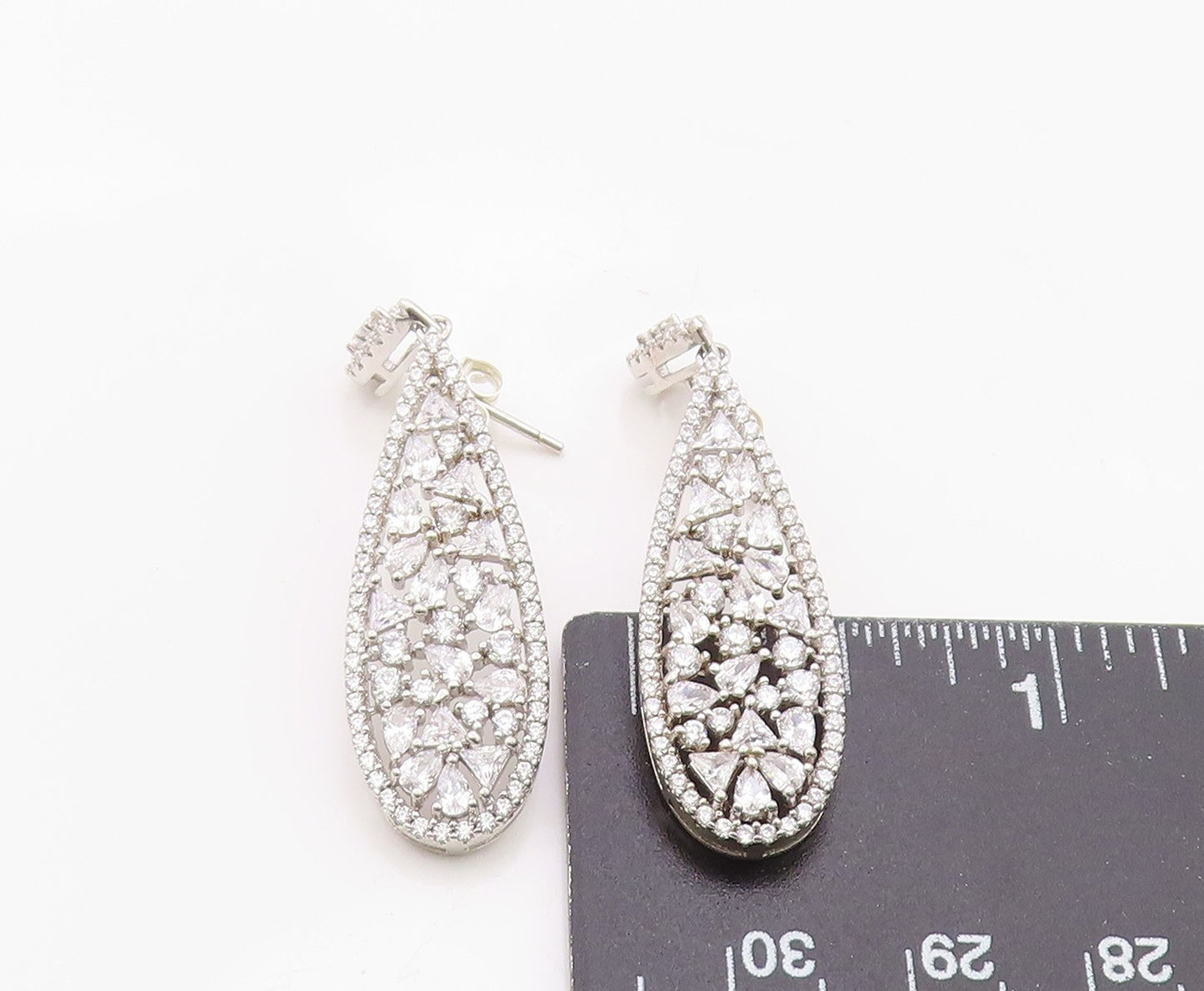 925 Sterling Silver Vintage Earrings Sparkling CZ Teardrop Cluster  EG14383