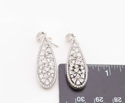925 Sterling Silver Vintage Earrings Sparkling CZ Teardrop Cluster  EG14383