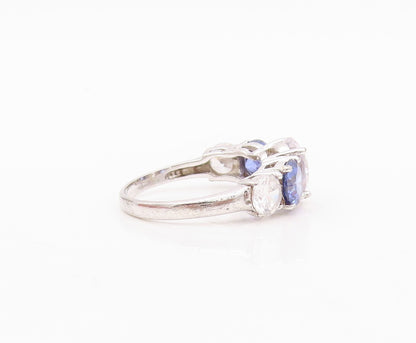 925 Sterling Silver Vintage Ring Round Cut Sapphire & CZ Band  Sz 7  RG30458
