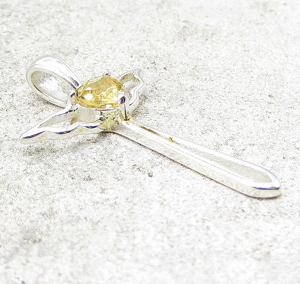 925 Sterling Silver  Faceted Citrine Love Heart Cross Drop Pendant  PT1124