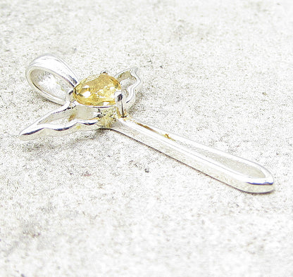 925 Sterling Silver  Faceted Citrine Love Heart Cross Drop Pendant  PT1124