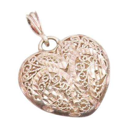 925 Sterling Silver Vintage Shiny Diamond Cut Love Heart Pendant  PT18444