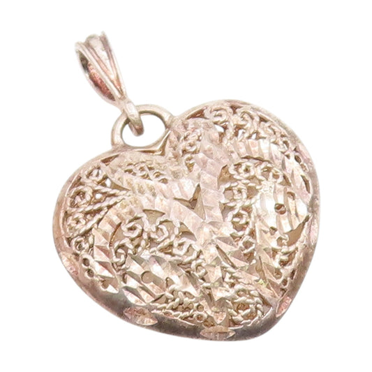 925 Sterling Silver Vintage Shiny Diamond Cut Love Heart Pendant  PT18444