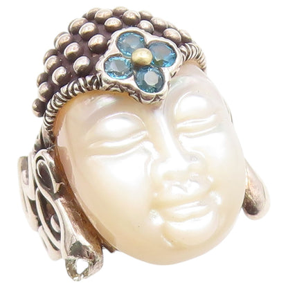 18k Gold & 925 Sterling Silver Vintage Ring BIXBY Mother OF Pearl Sz 4.5 RG36682