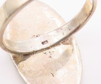 925 Sterling Silver Vintage Ring Modernist Carved Tribal Dance Band Sz 9 RG36901