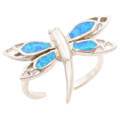 925 Sterling Silver Vintage Ring Fire Opal Inlay Dragonfly Band  Sz 7  RG36422