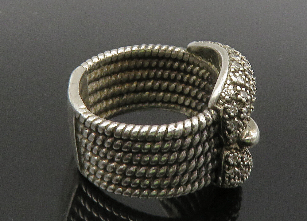925 Sterling Silver  Vintage Genuine Diamonds Buckle Band Ring Sz 6  RG21797