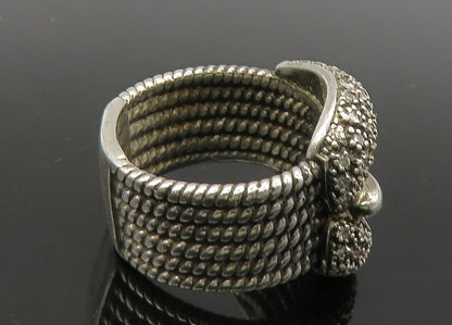 925 Sterling Silver  Vintage Genuine Diamonds Buckle Band Ring Sz 6  RG21797