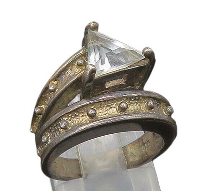 DAVID SIGAL 925 Silver  Vintage Topaz Dark Tone Bypass Ring Sz 6  RG22416