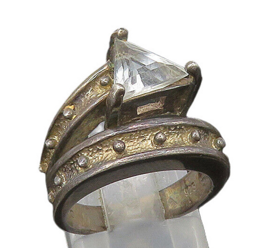 DAVID SIGAL 925 Silver  Vintage Topaz Dark Tone Bypass Ring Sz 6  RG22416