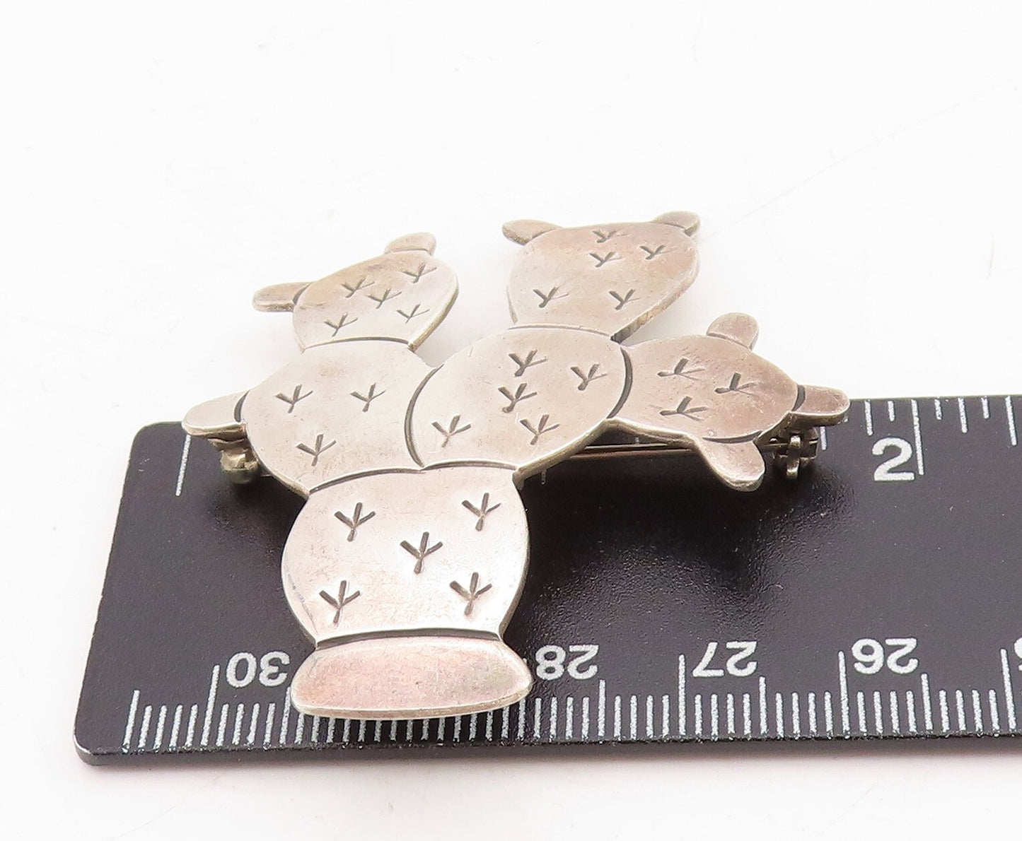 925 Sterling Silver Vintage Brooch Pin MEXICO Solid Etched Cactus  BP11463