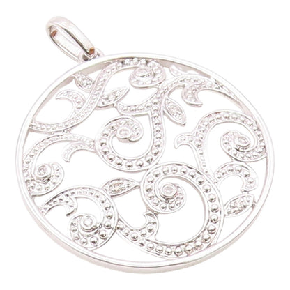 925 Silver  Vintage Openwork Genuine Diamonds Leaf Vine Pendant  PT21563