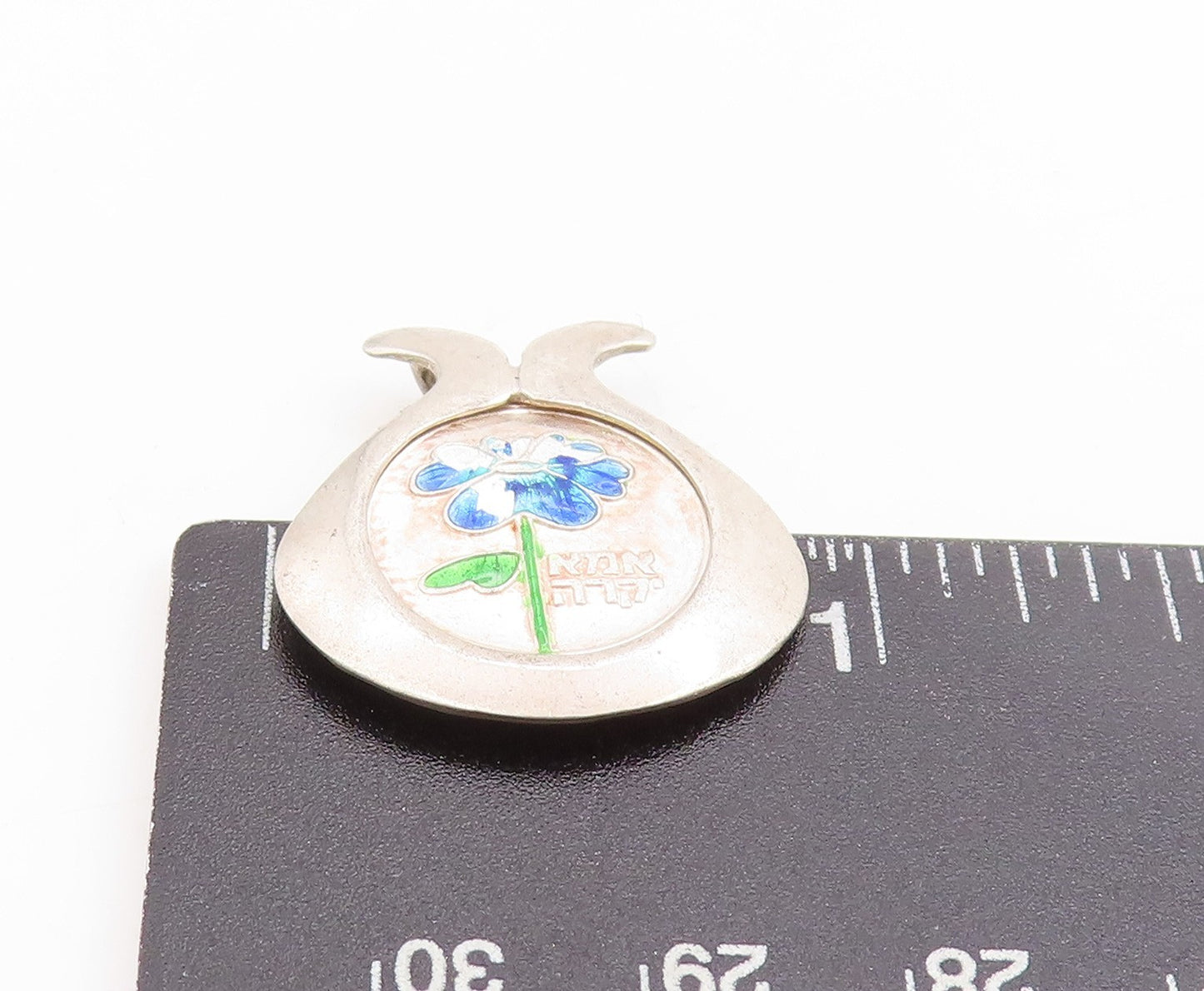 925 Sterling Silver Vintage Pendant Enameled Floral Dear Mom Coin Charm  PT25131