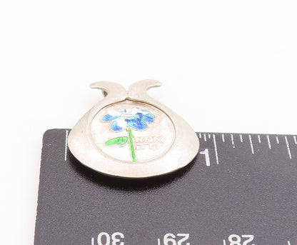925 Sterling Silver Vintage Pendant Enameled Floral Dear Mom Coin Charm  PT25131