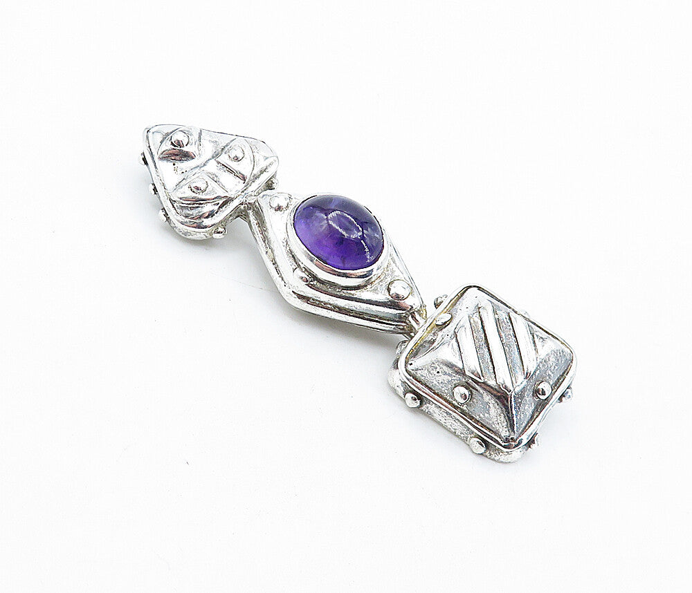 DAC STERLING 925 Sterling Silver  Vintage Amethyst Shiny Brooch Pin  BP1701