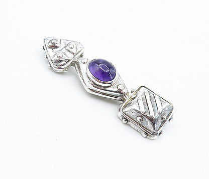 DAC STERLING 925 Sterling Silver  Vintage Amethyst Shiny Brooch Pin  BP1701