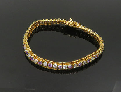 925 Sterling Silver Vintage Amethyst & Topaz Gold Plated Chain Bracelet BT9348