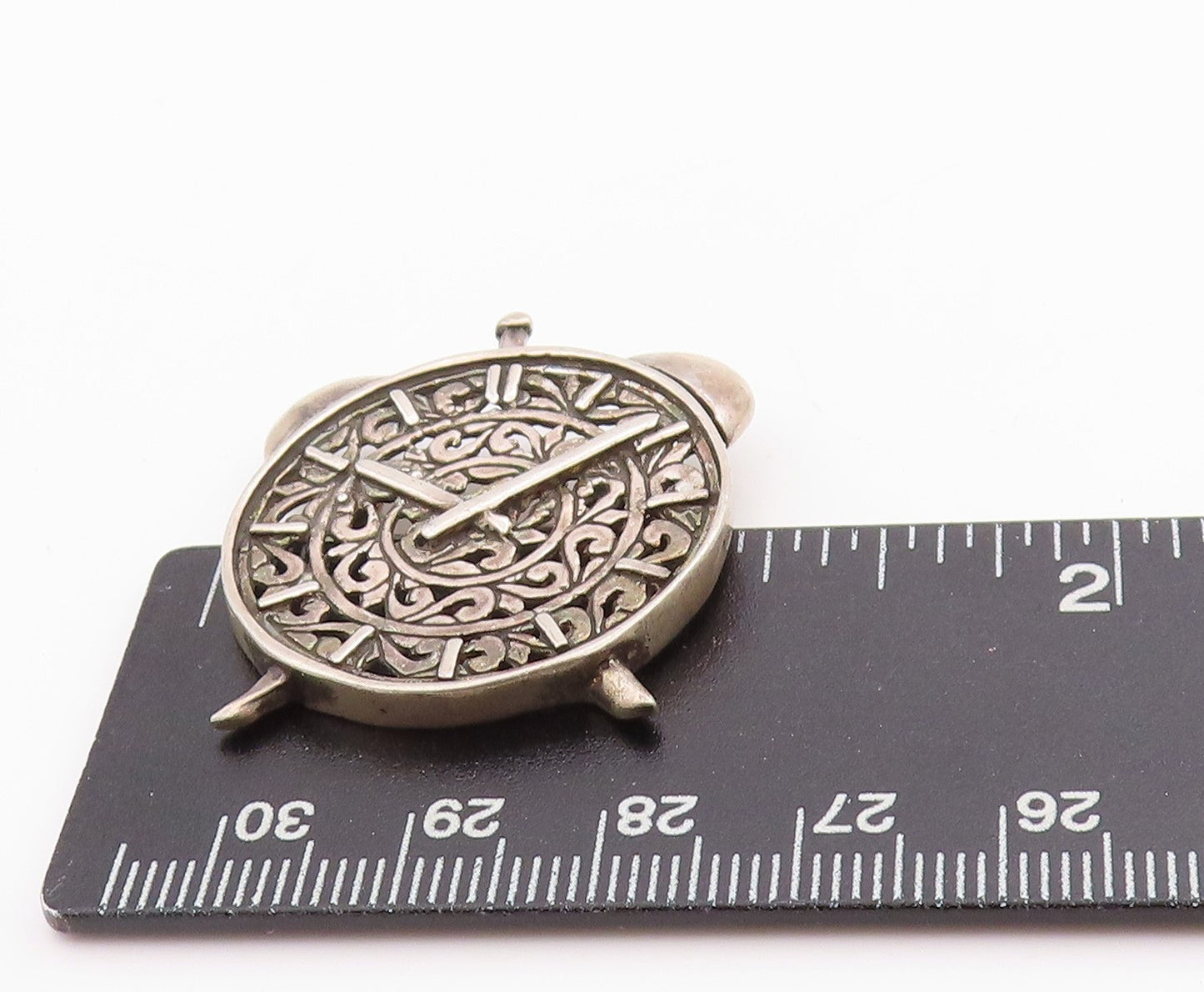 925 Sterling Silver Vintage Brooch JEZLAINE Swirly Cutout Alarm Clock  BP11709