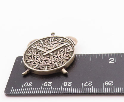 925 Sterling Silver Vintage Brooch JEZLAINE Swirly Cutout Alarm Clock  BP11709