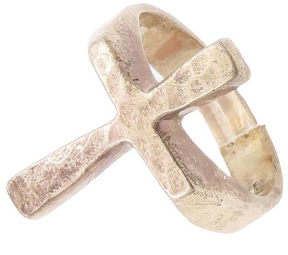 925 Sterling Silver Vintage Ring MEXICO Solid Cut Dented Cross  Sz 11.5 RG28437