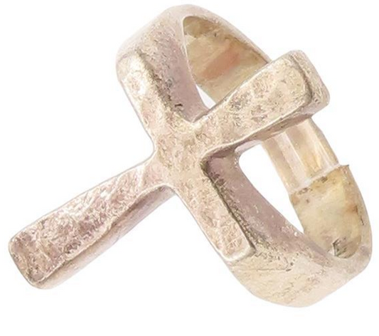 925 Sterling Silver Vintage Ring MEXICO Solid Cut Dented Cross  Sz 11.5 RG28437