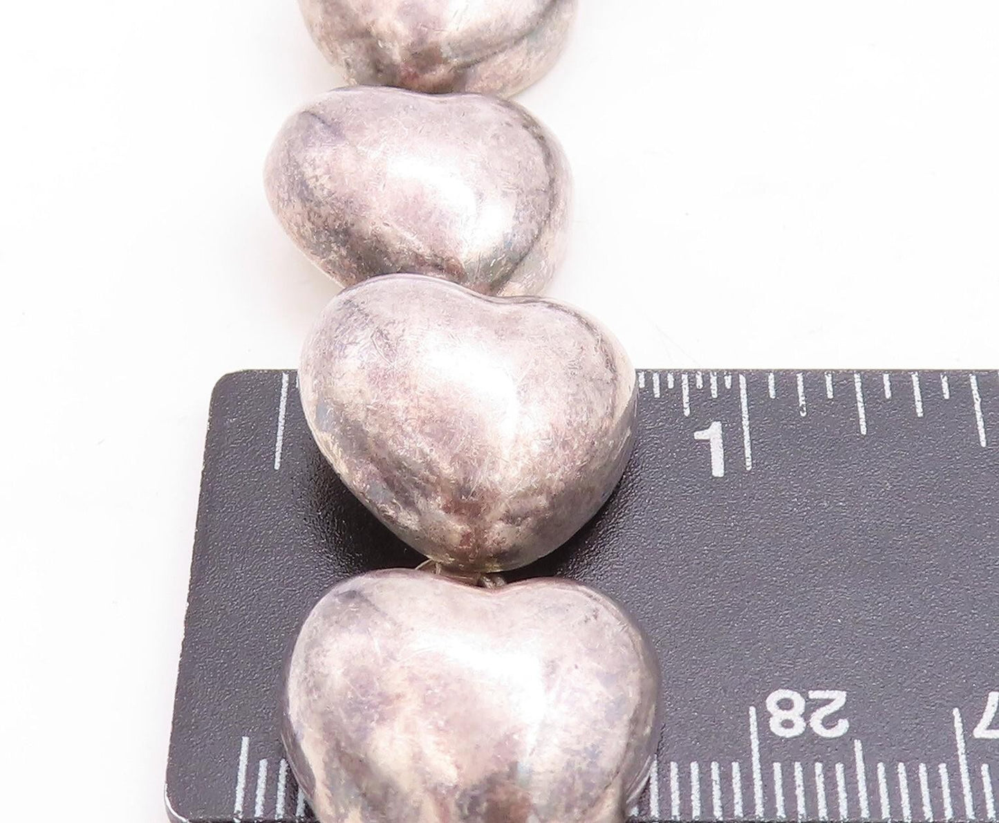925 Sterling Silver  Vintage Dark Tone Love Heart Link Chain Necklace  NE1632