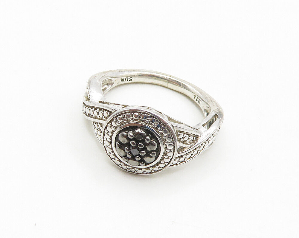925 Sterling Silver Vintage Genuine Diamonds Twist Band Ring Sz 6.5  RG18387