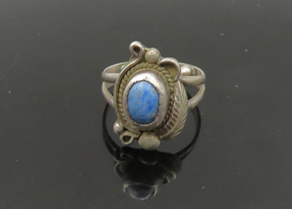 NAVAJO 925 Sterling Silver  Vintage Blue Turquoise Band Ring Sz 2  RG22759