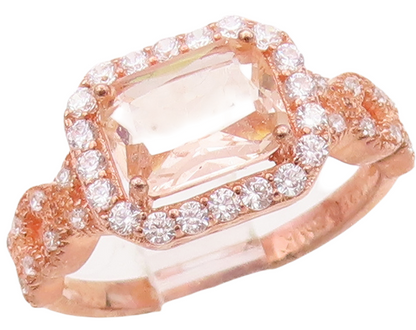 925 Sterling Silver Vintage Ring Rose Gold Plated Morganite & CZ  Sz 7.5 RG30591